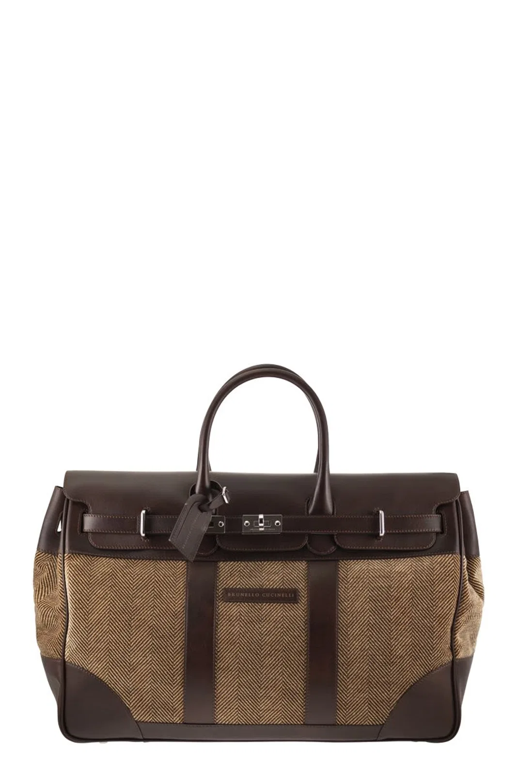Herringbone Fabric And Leather Weekender Bag