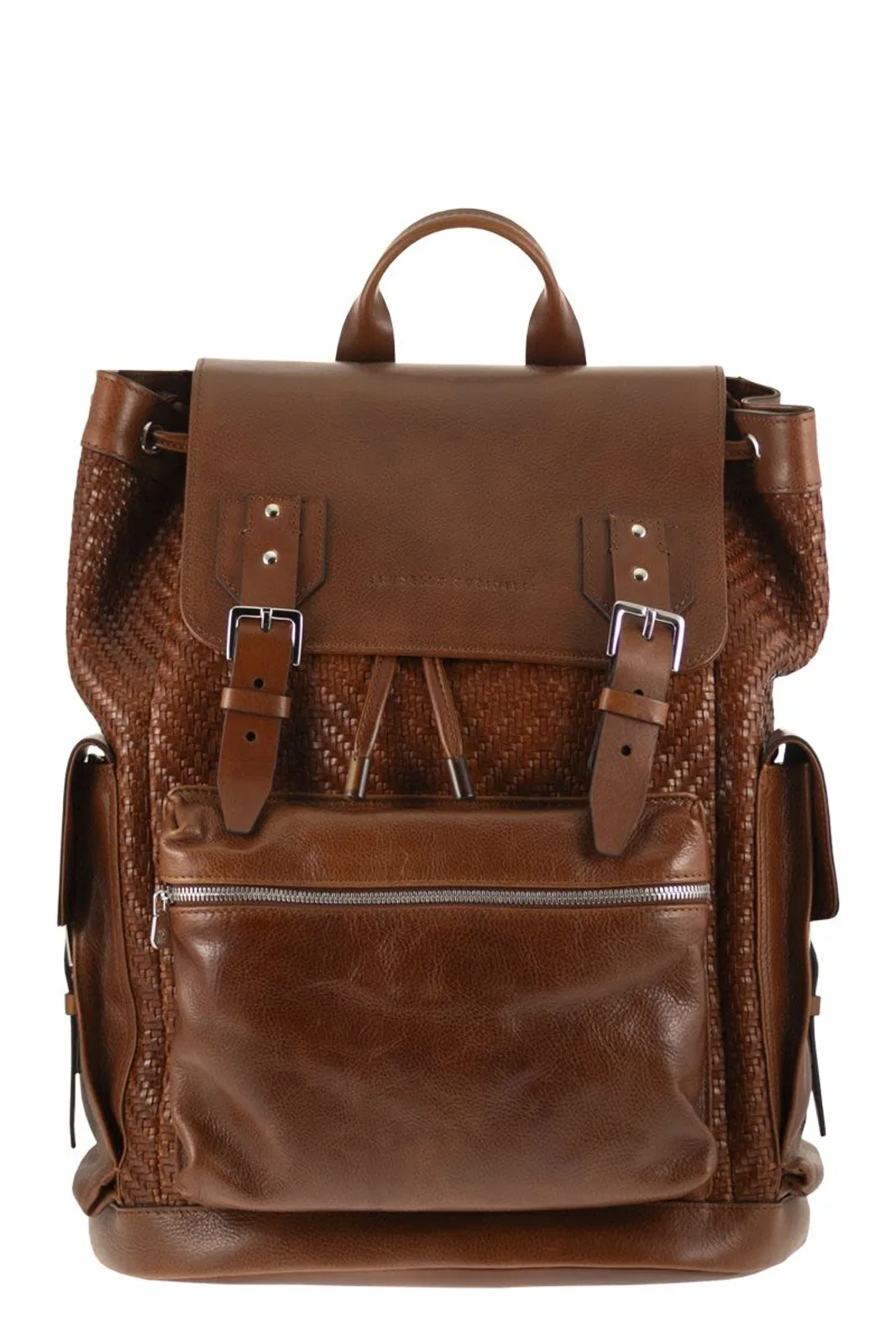 City Backpack In Woven Calfskin And Cowhide Leather