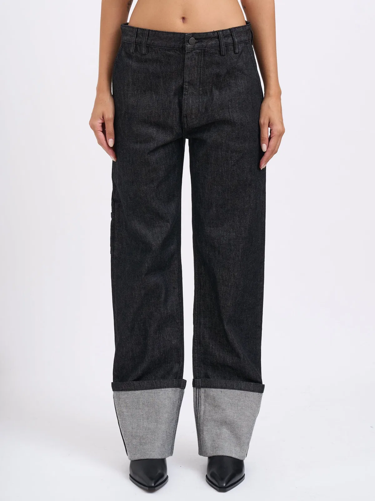 Cuff Jean Raw Black Pants