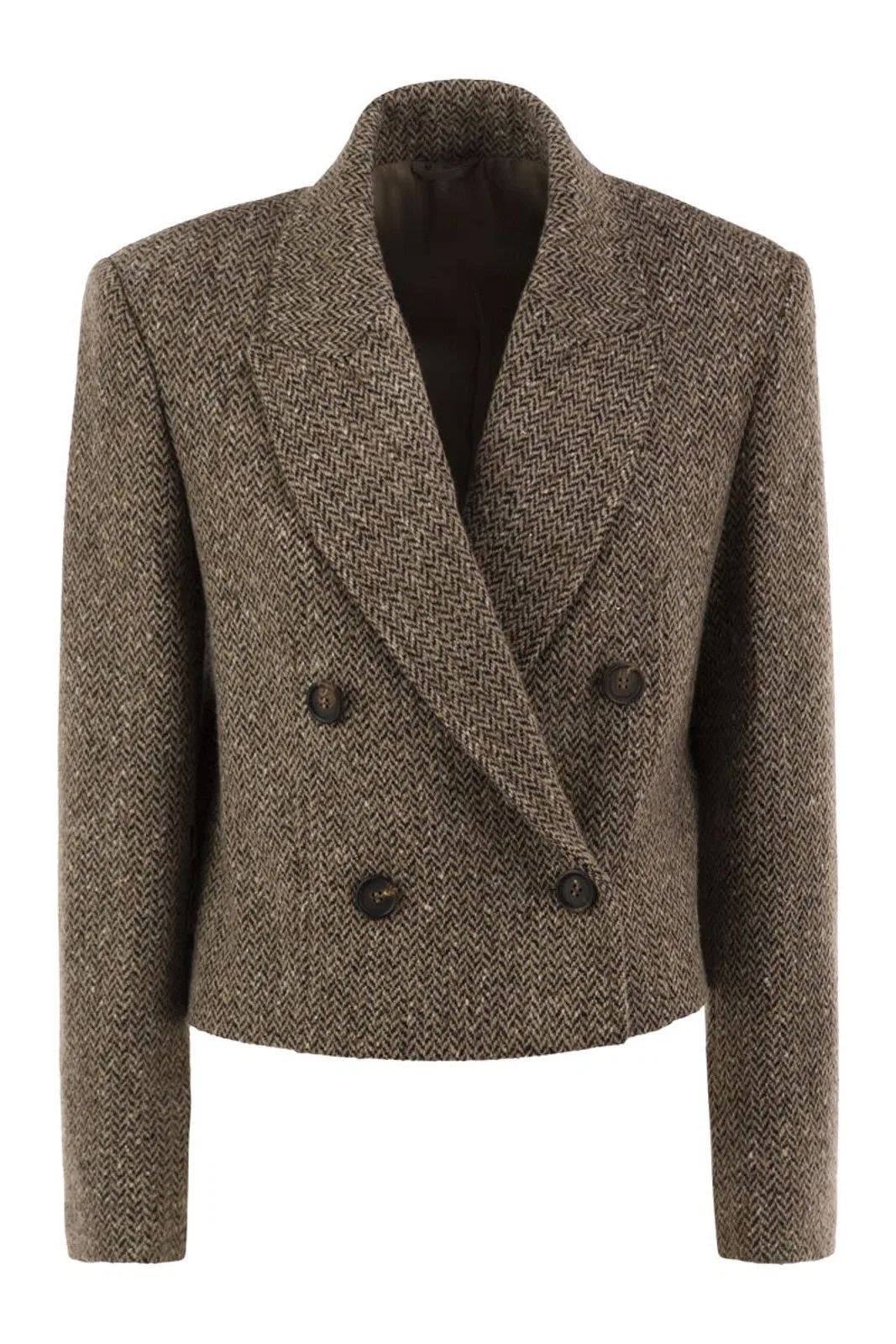 Double-Breasted Herringbone Blazer With Subtle Shimmer