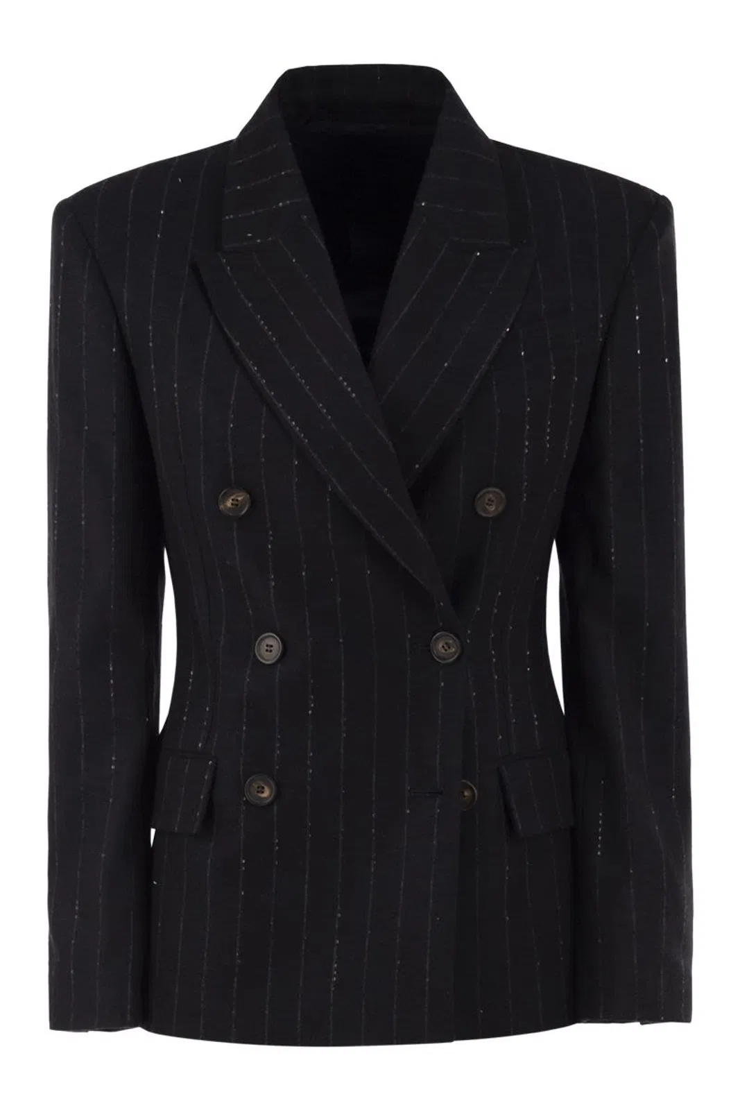 Double-Breasted Pinstripe Blazer With Sequins