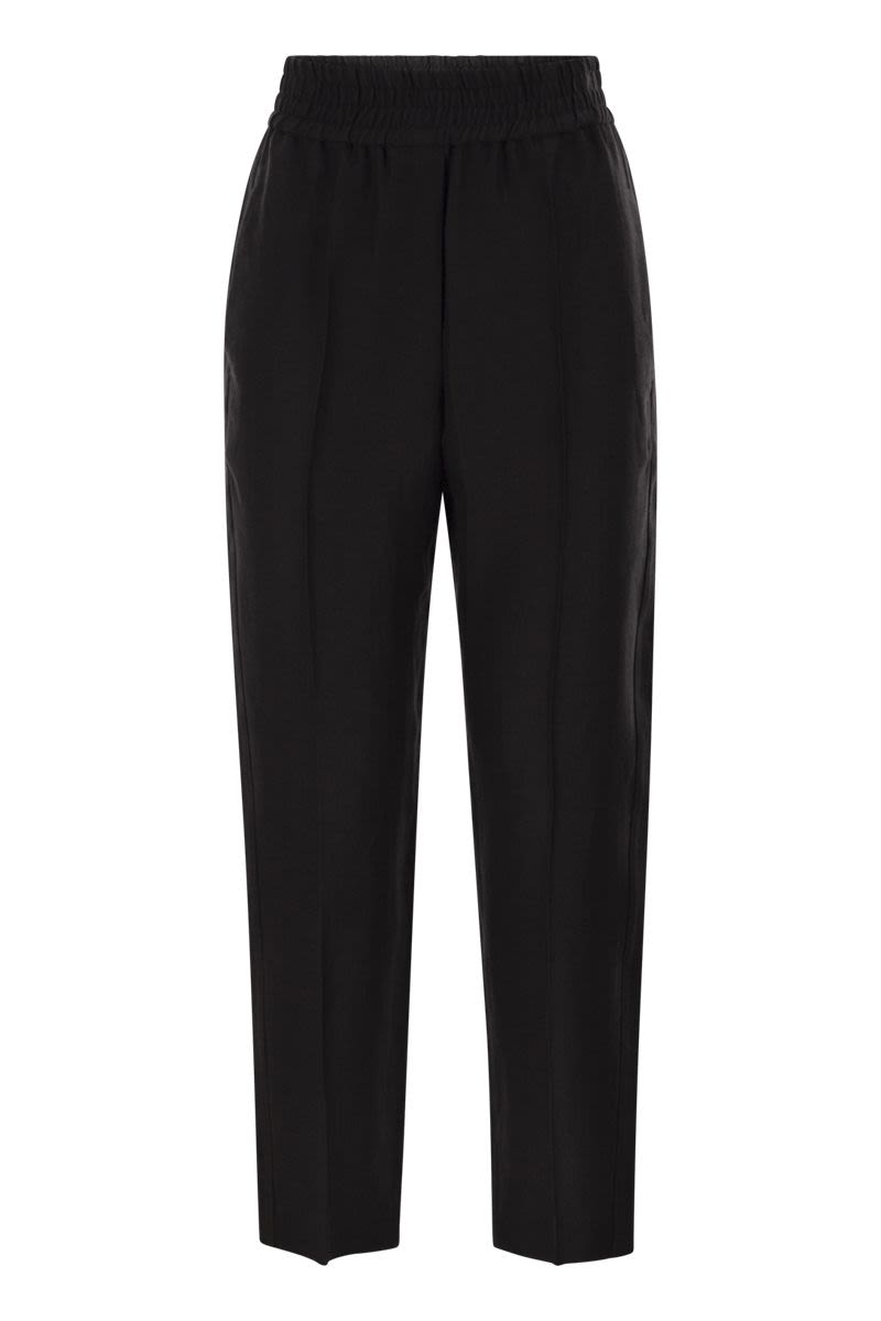 Baggy Pull-Up Trousers In Viscose And Linen Fluid Twill