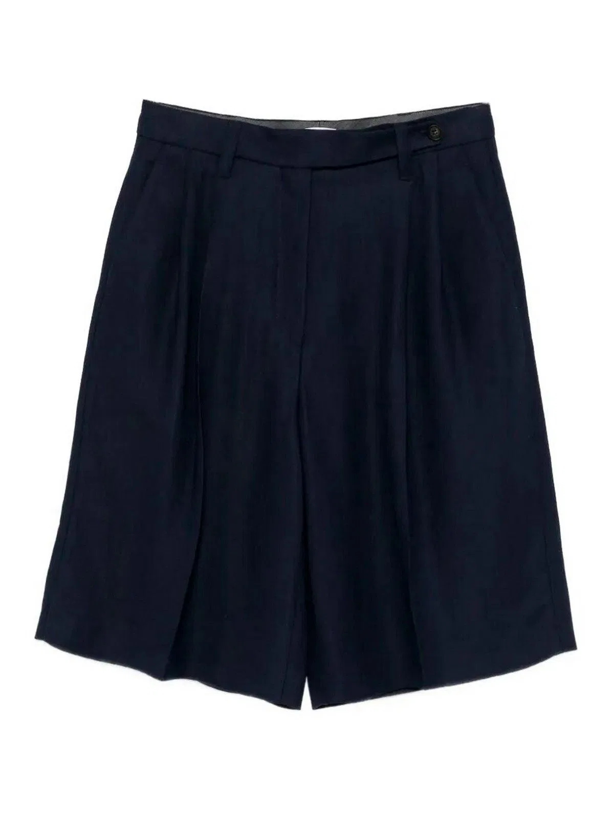 Blue Viscose Linen Bermuda