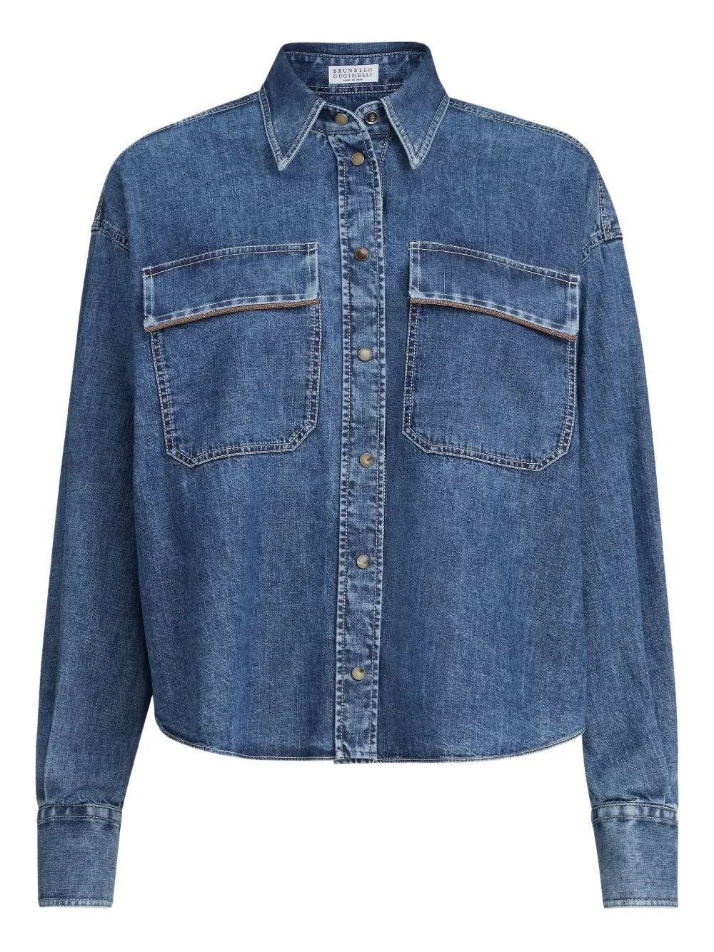 Cropped Denim Shirt With Patch Pockets