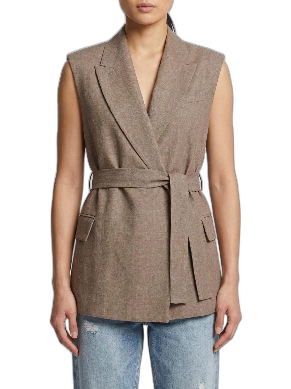 Cappuccino Linen Blend Vest