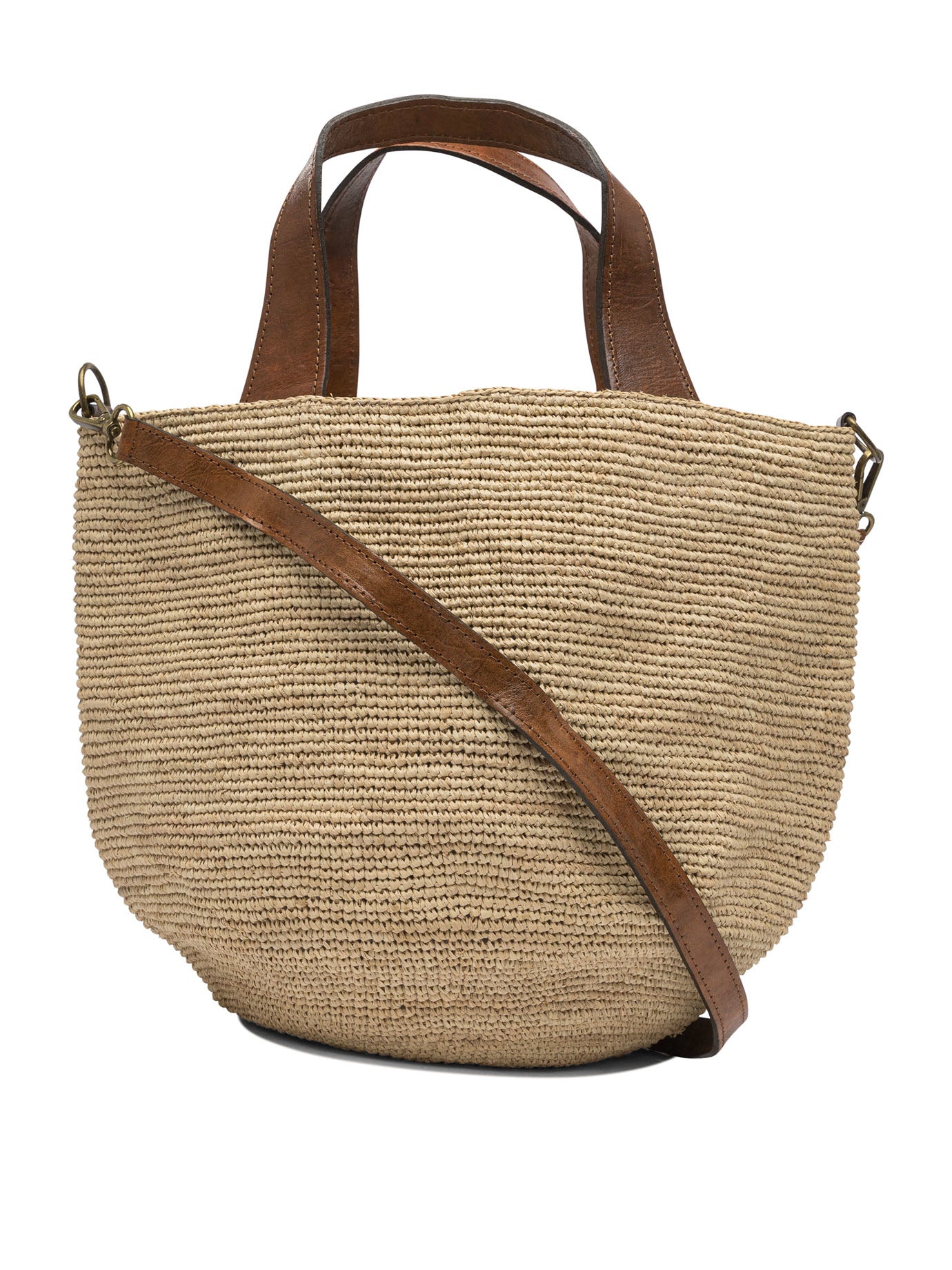 Beige Raffia Leather Handbag