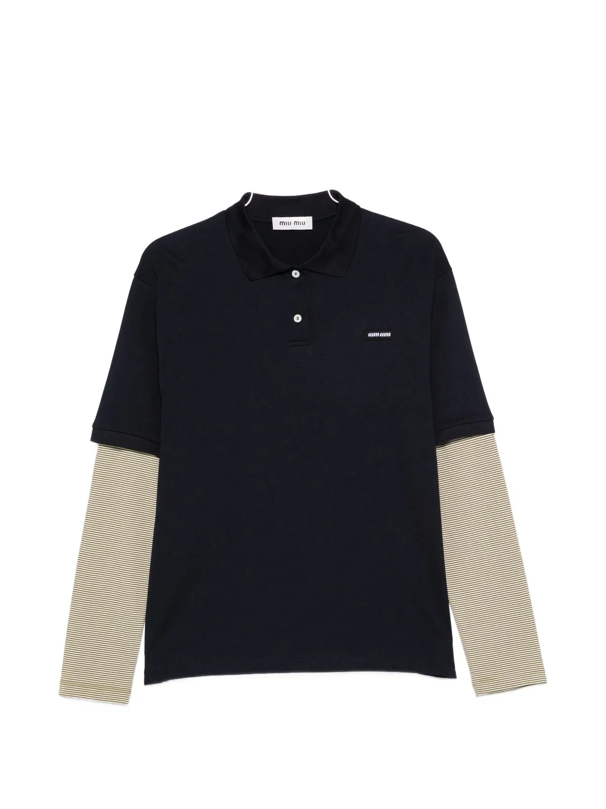 Layered-Sleeve Striped Polo Shirt