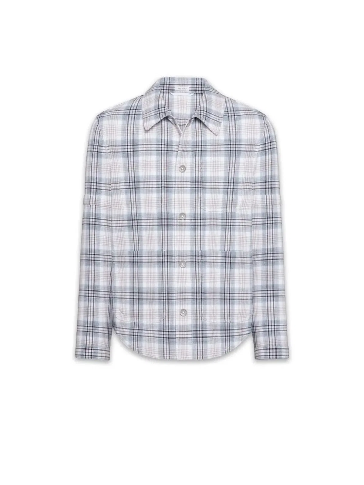 Thom Browne Veste-chemise Coton Windowpane Plaid Bleu Ciel Gris Armband Manche In Beige
