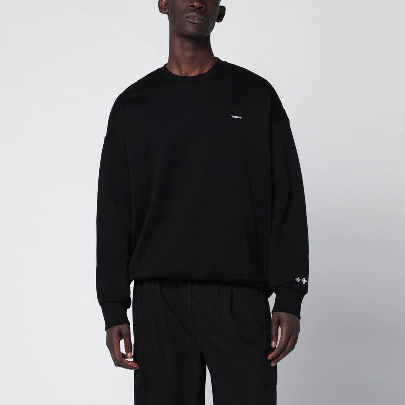 Black Cotton Sweatshirt With Embroidered Logo