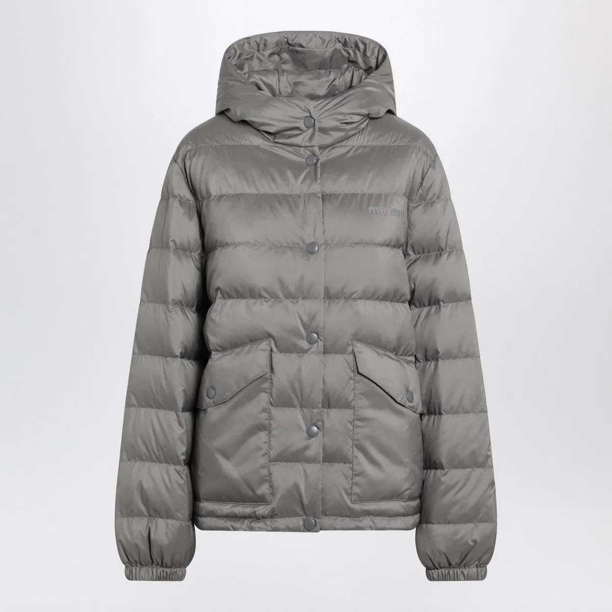 Steel Grey Puffer Jacket In Technical Pongé Fabric