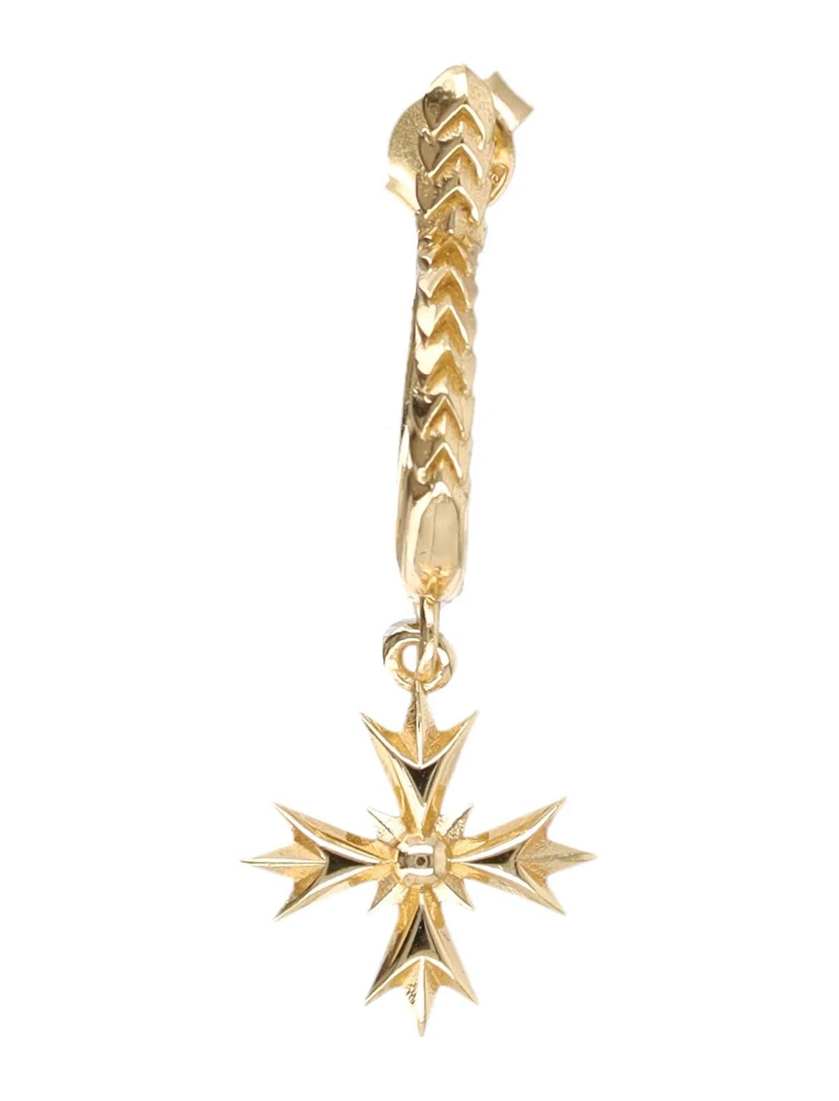 Gold-Plated Silver Single Hoop Earring With Cross Crest Pendant