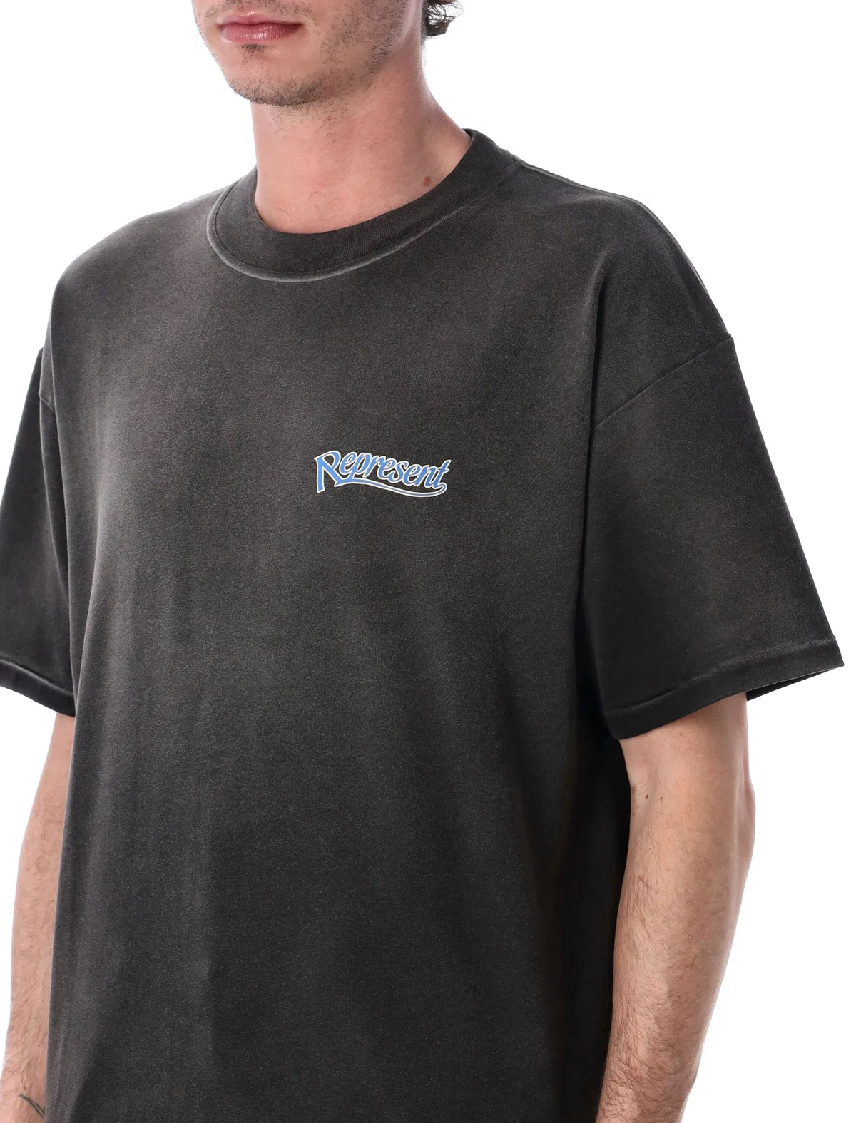 Represent Logo-embroidered Cotton T-shirt In Black