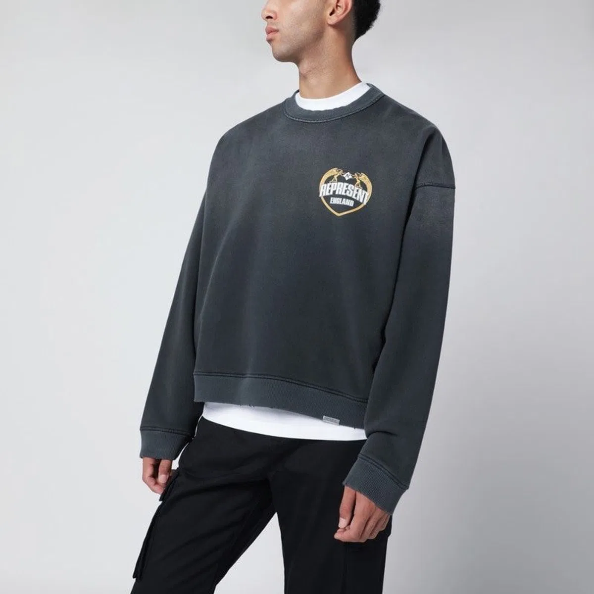 Washed-Effect Black Cotton Sweatshirt