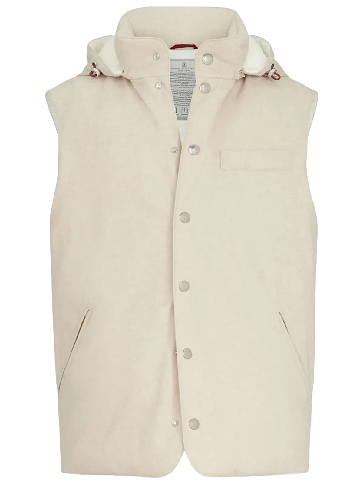 Bonded Wool Flannel Down Vest With Detachable Hood