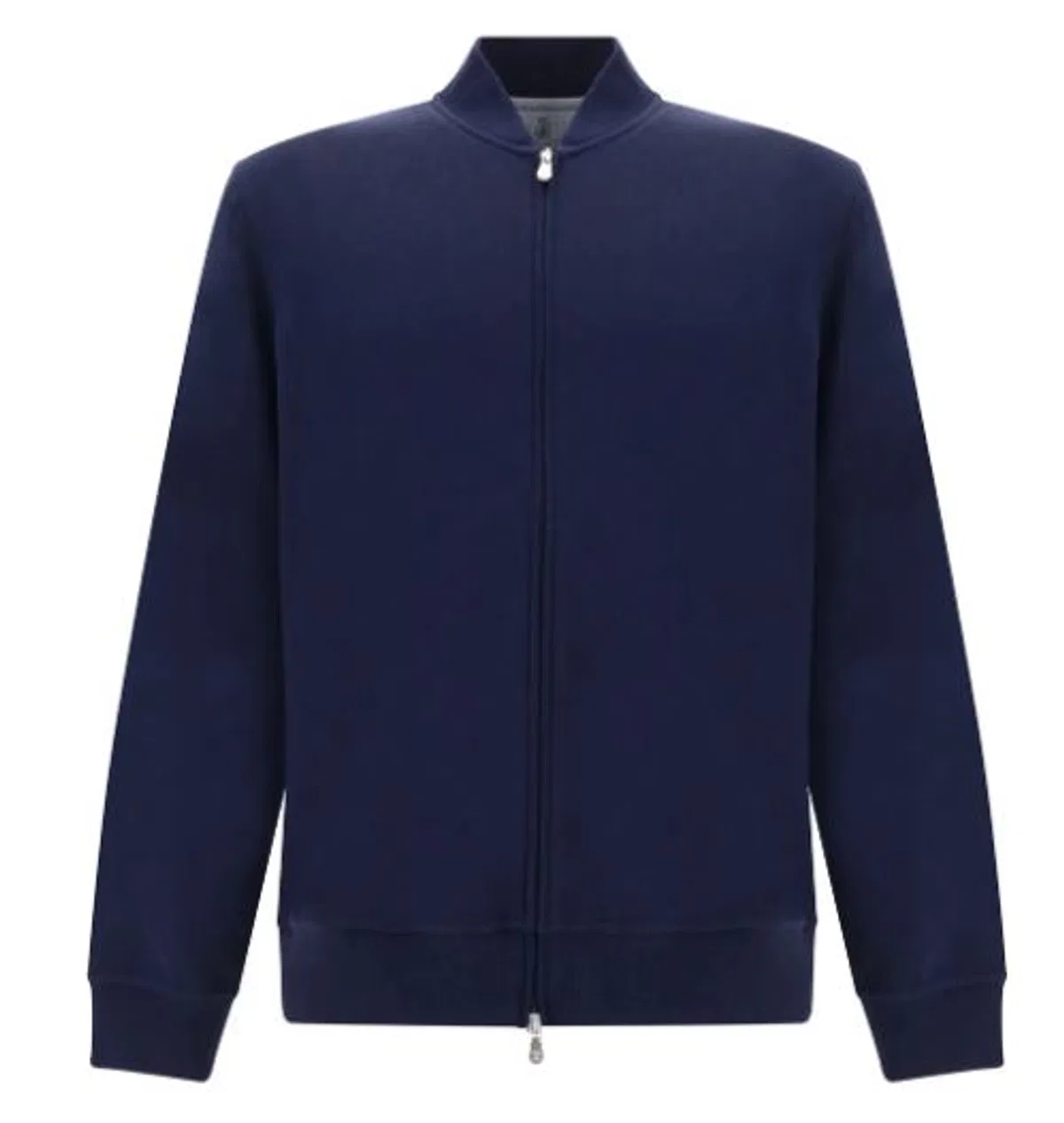 Oxford Blue Brunello Cucinelli Mens Cotton-Blend Zip-Up Sweatshirt Featuring A Ribbed Crew Neck And Side Pockets