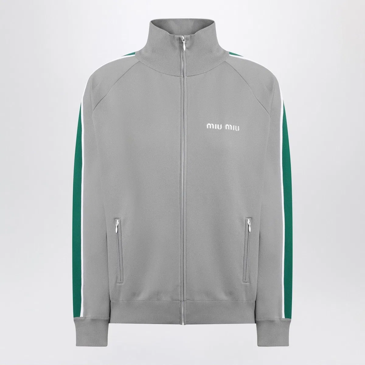 Grey/Green Zip Sweatshirt In Technical Knit