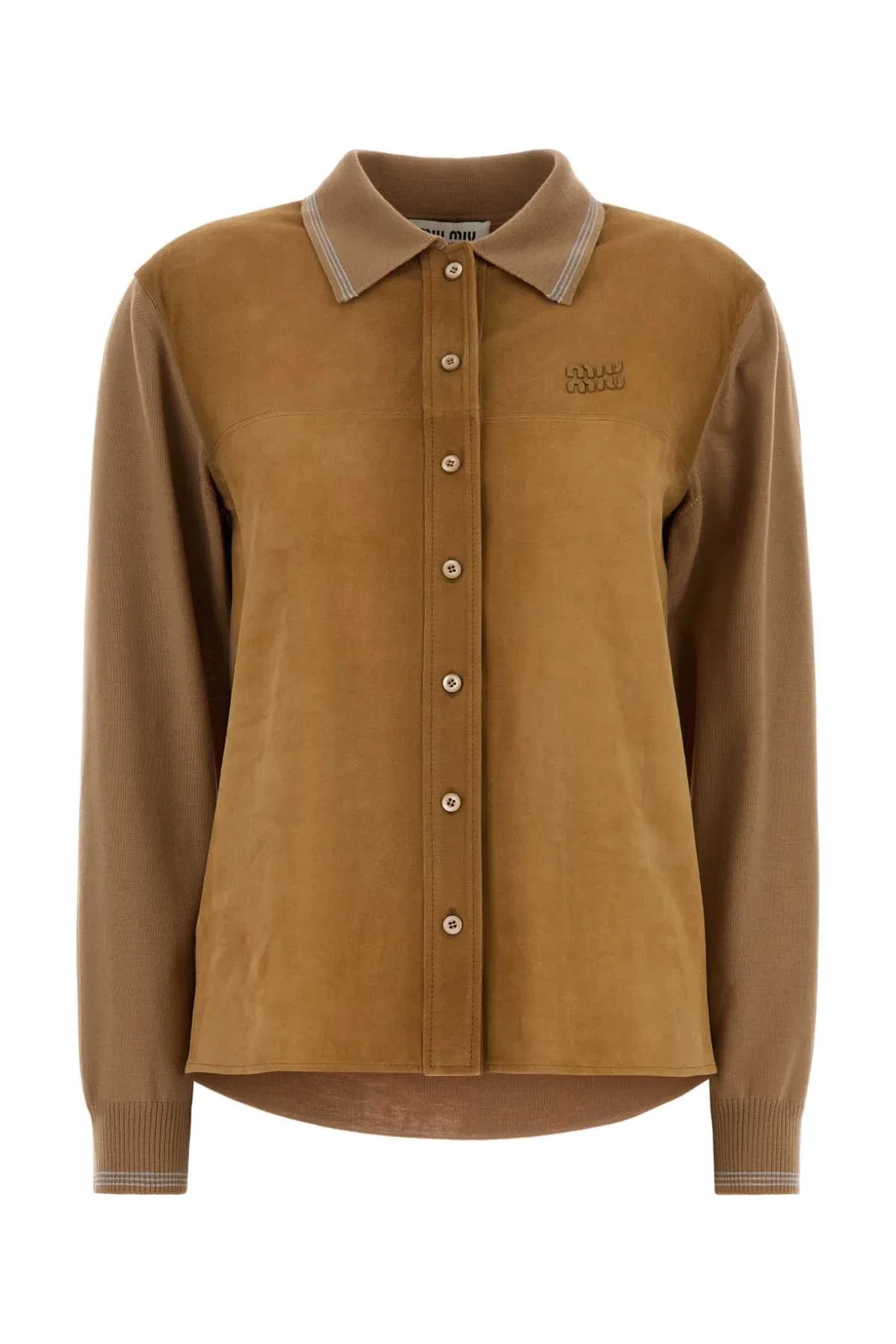 Miu Miu Camel Wool And Suede Cardigan