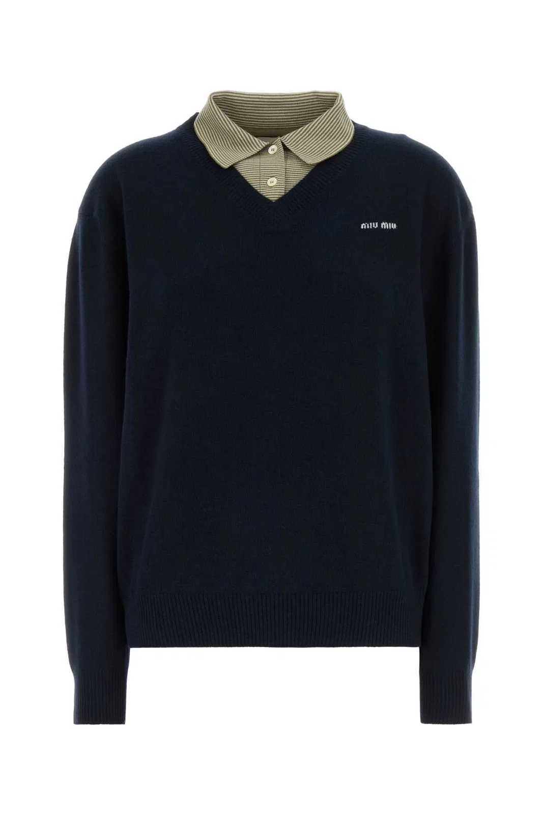 Navy Blue Wool Blend Polo Shirt