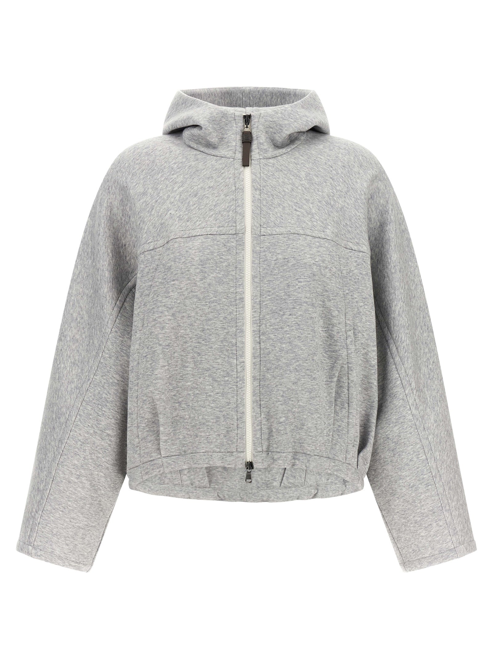 'Shiny Zipper Pull' Cropped Hoodie