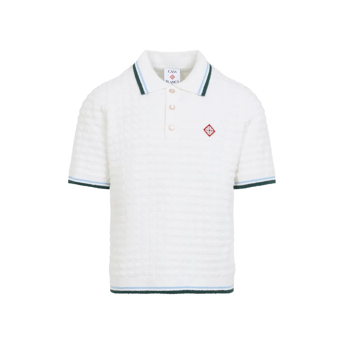 White Boucle Short-Sleeve Knitted Polo