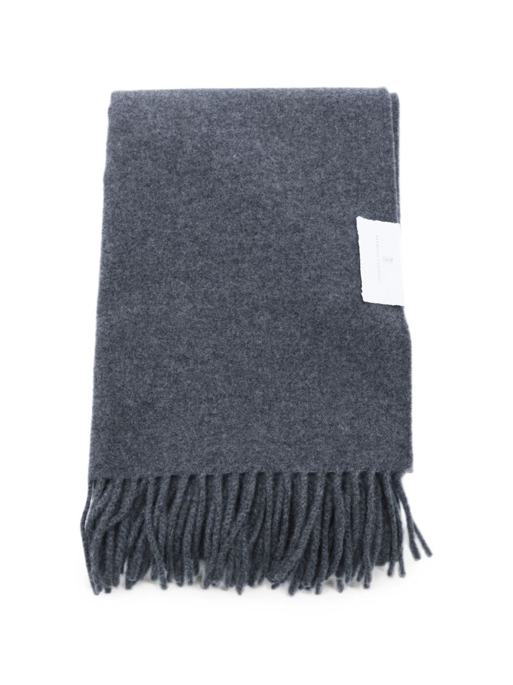Charcoal Grey Brunello Cucinelli Rectangular Scarf Crafted In Premium Pure Cashmere With Fringed Edges