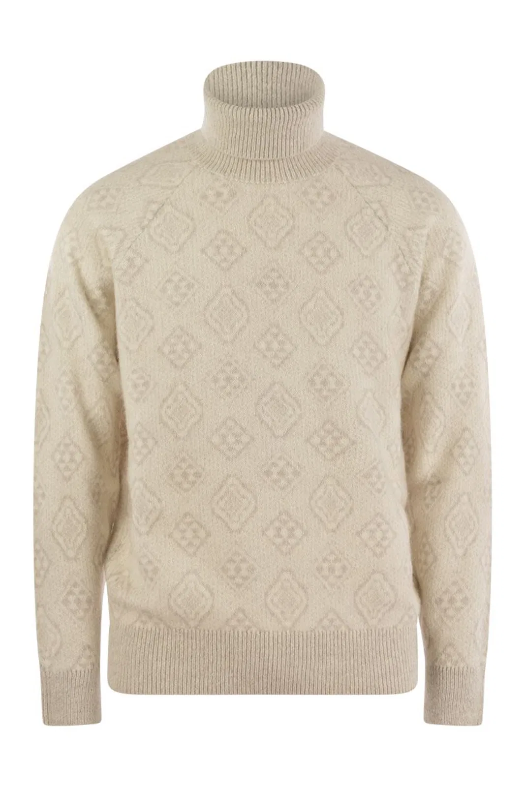 Geometric Jacquard Turtleneck Sweater In Alpaca, Cotton And Wool