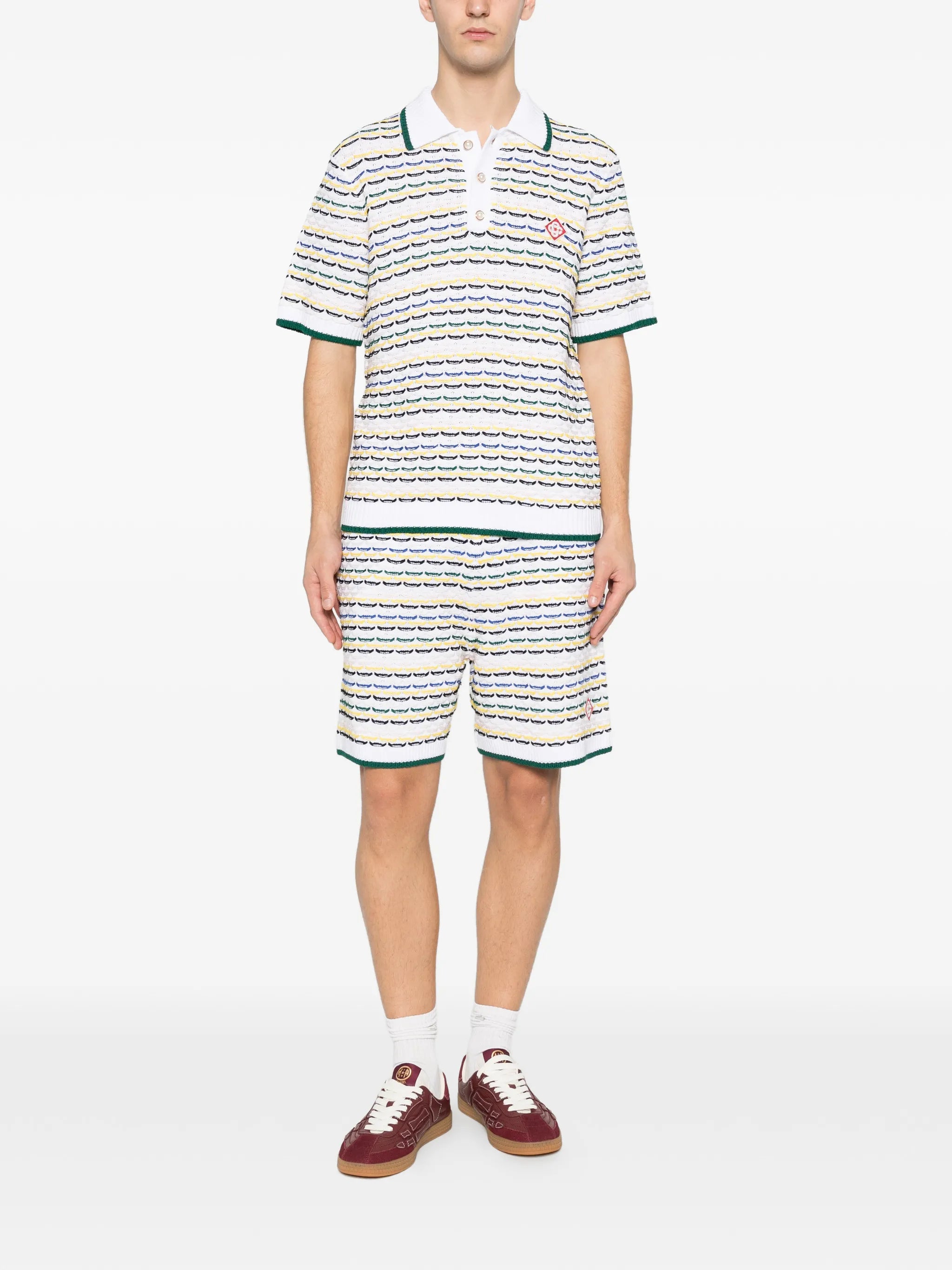 Casablanca Cotton Tuck Stitch Button-up Sweater In Multi