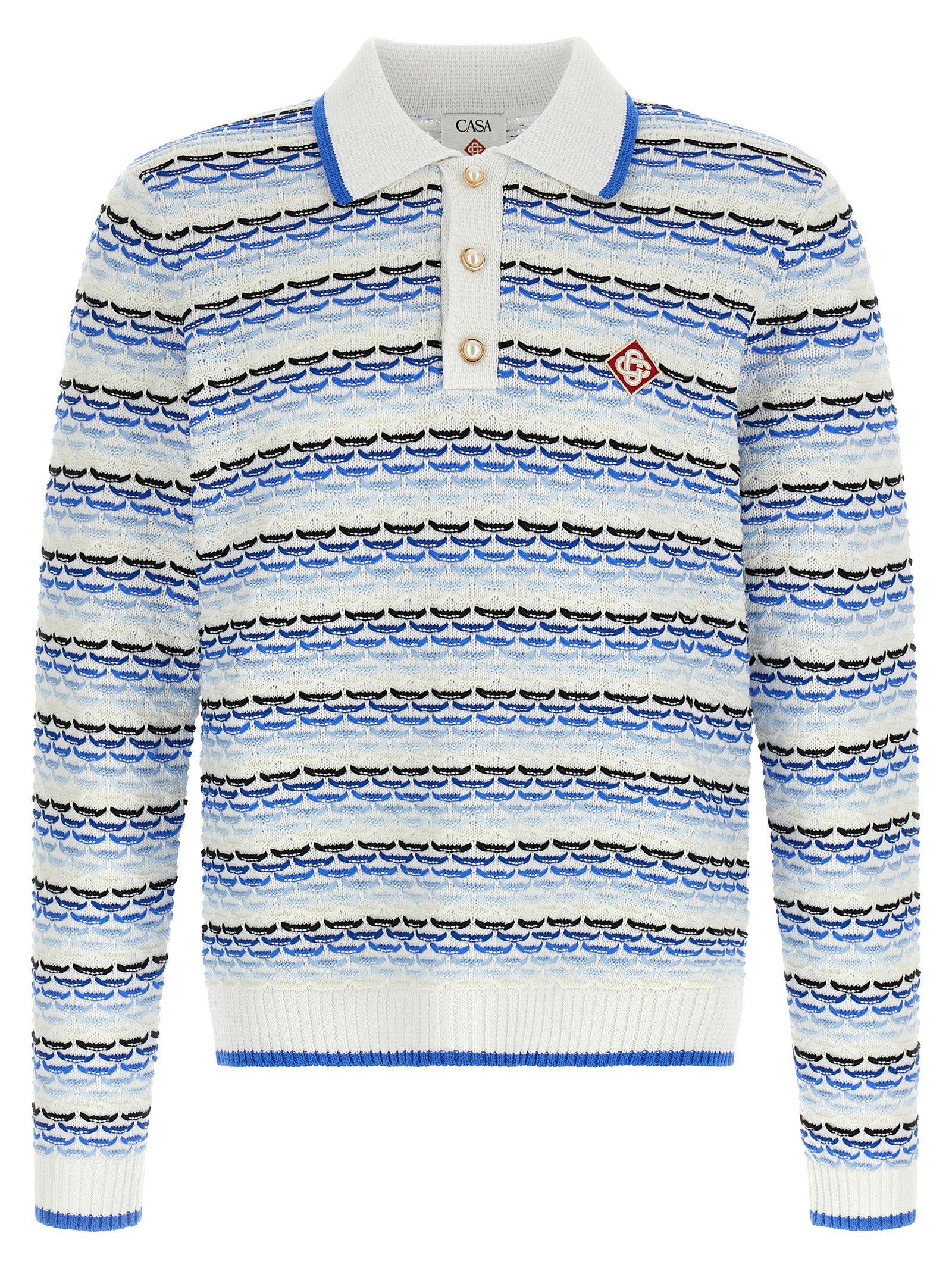 'Tuck Stitch Long Sleeve' Polo Shirt
