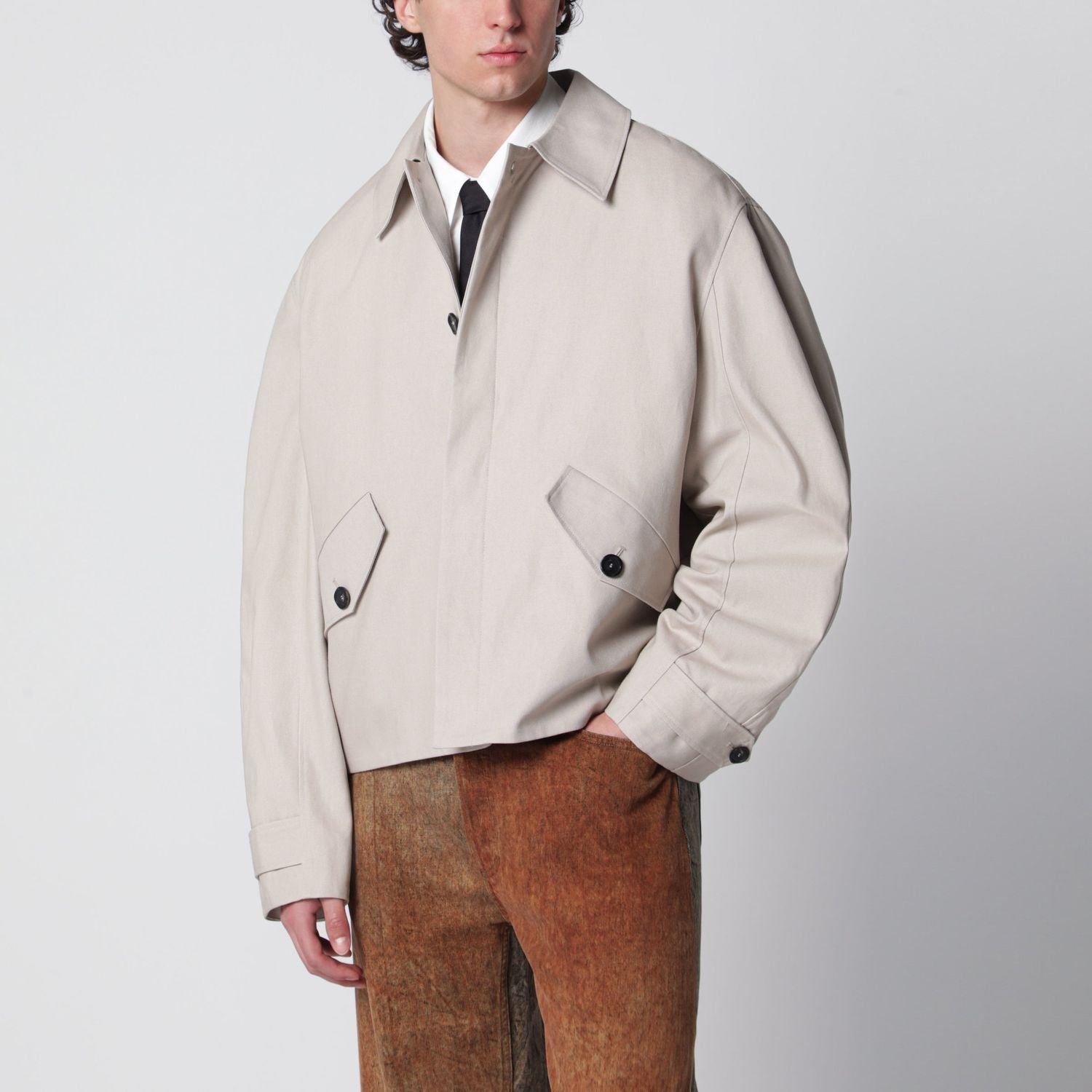 Séfr Short Beige Cotton Trench Coat