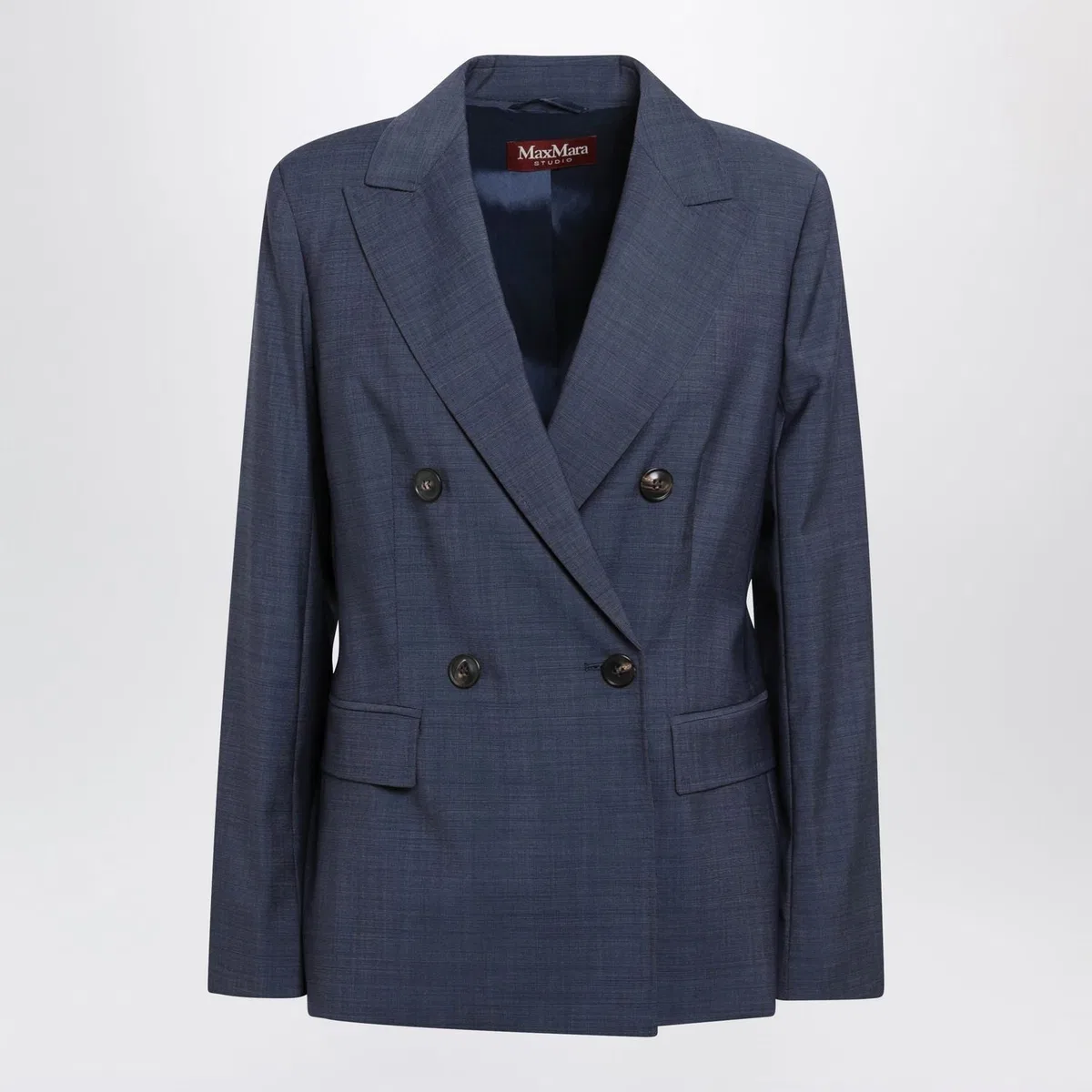 Max Mara Studio Double-breasted Jacket In Denim Blue Wool Canvas In Blue