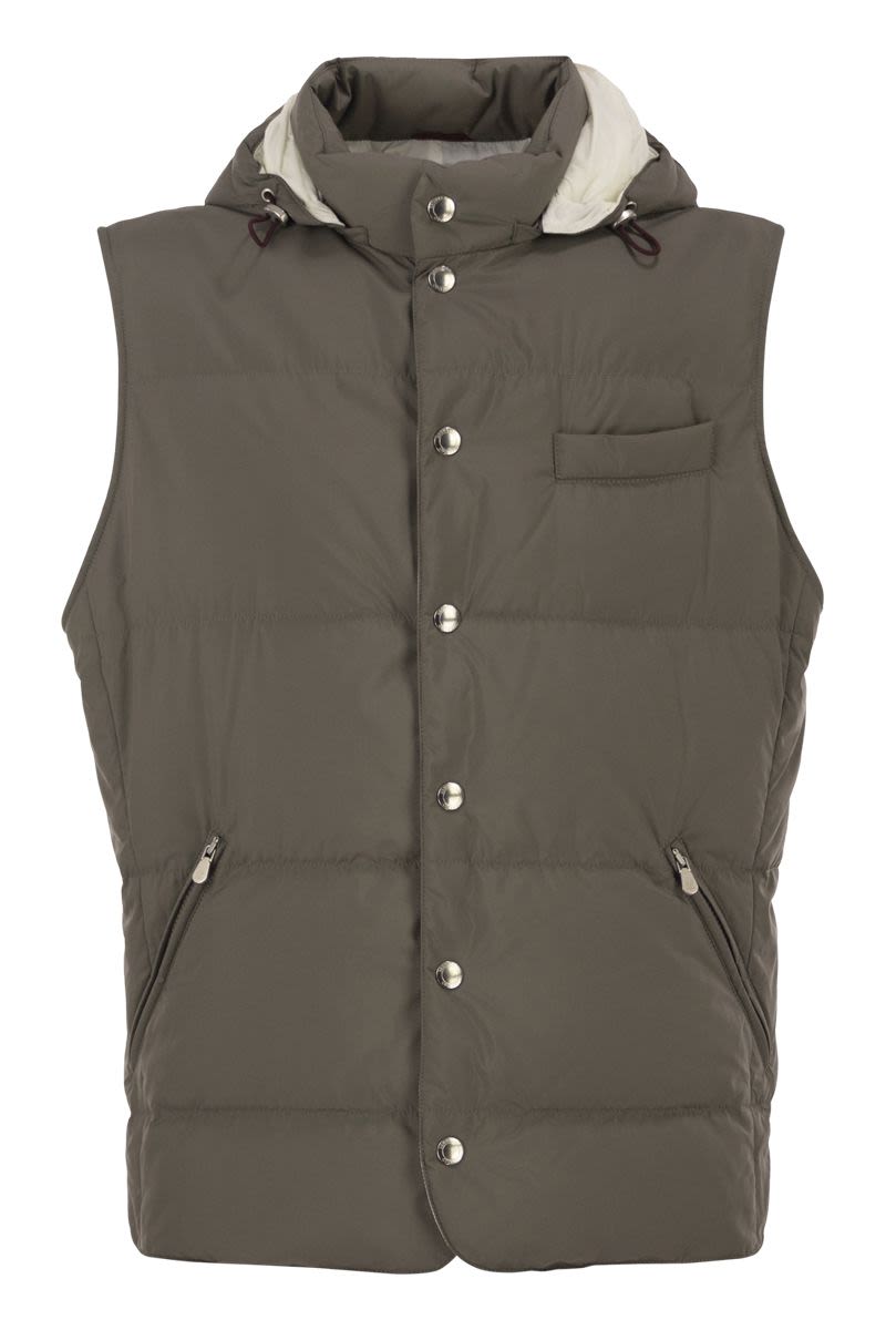 Padded Hooded Gilet In Technical Fabric