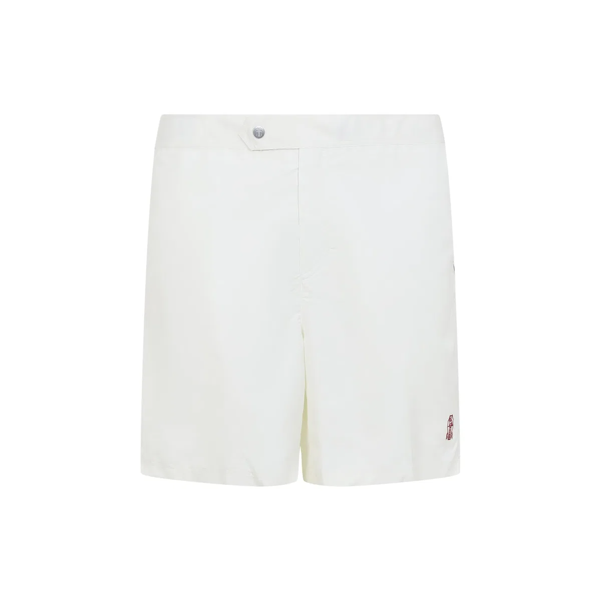 White Logo Embroidered Buttoned Swim Shorts