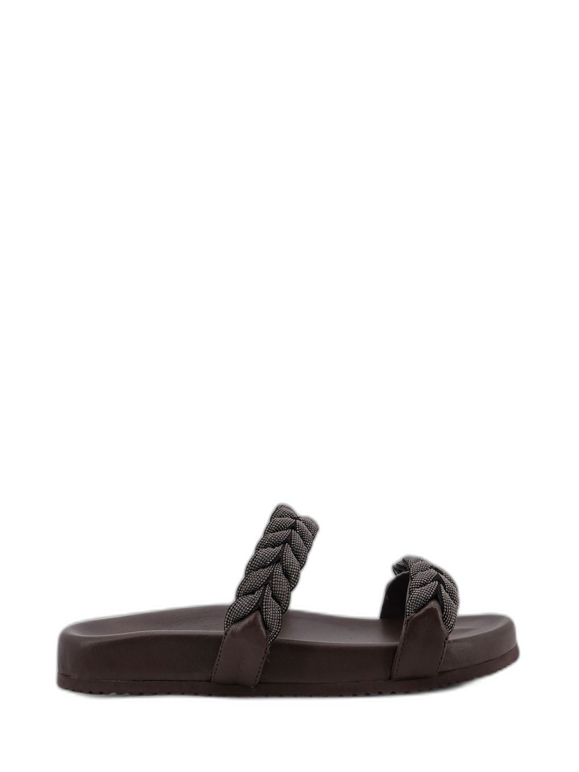 Leather Slide Sandals With Braided Straps
