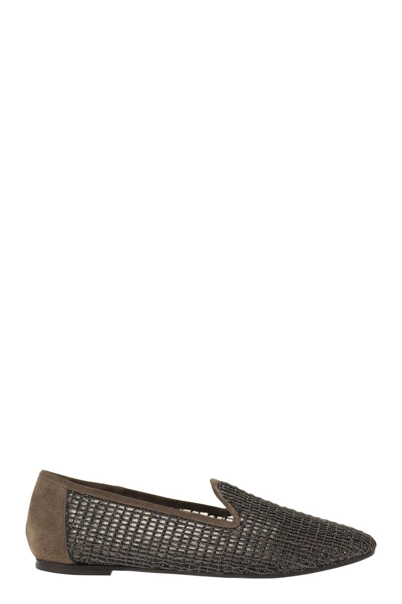 Suede Flats With Precious Net Embroidery