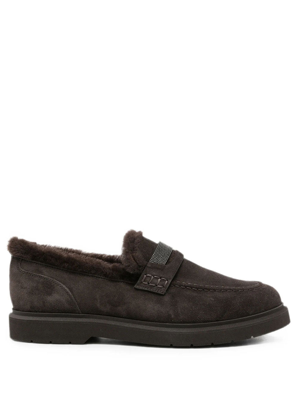 Suede Penny Loafers With Shearling Lining And Precious Insert