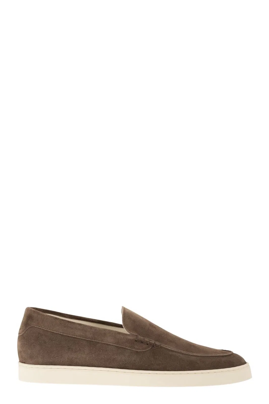 Chevron-Effect Suede Moccasin Trainers