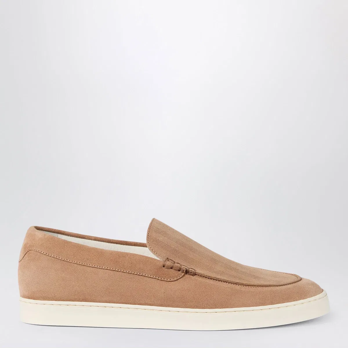 Light Brown Chevron-Effect Suede Slip-Ons