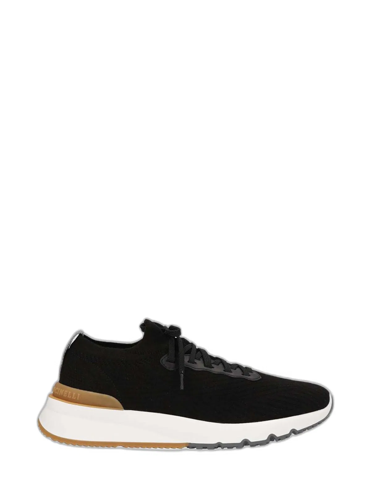 Black Brunello Cucinelli Mens Cotton-Knit Sock Runners Featuring Semi-Polished Calfskin Trim And Rubber Soles