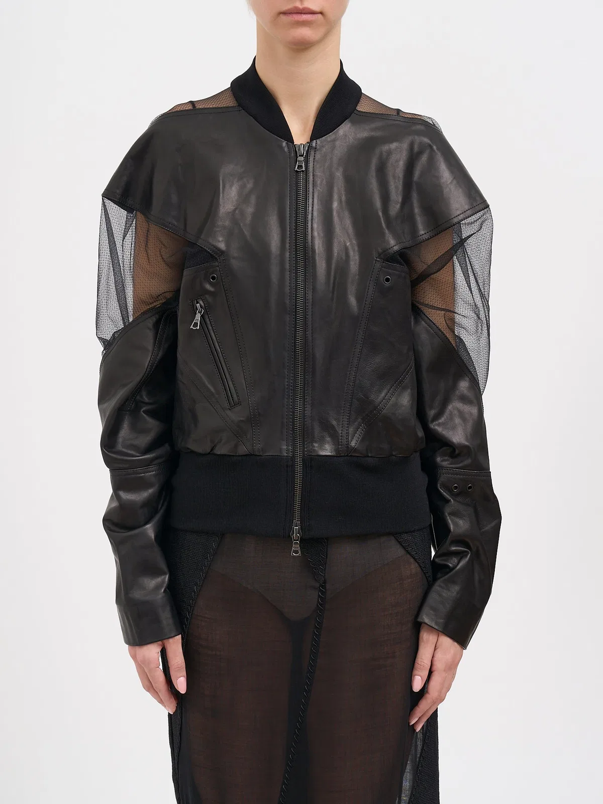 Leather Bomber With Inserts