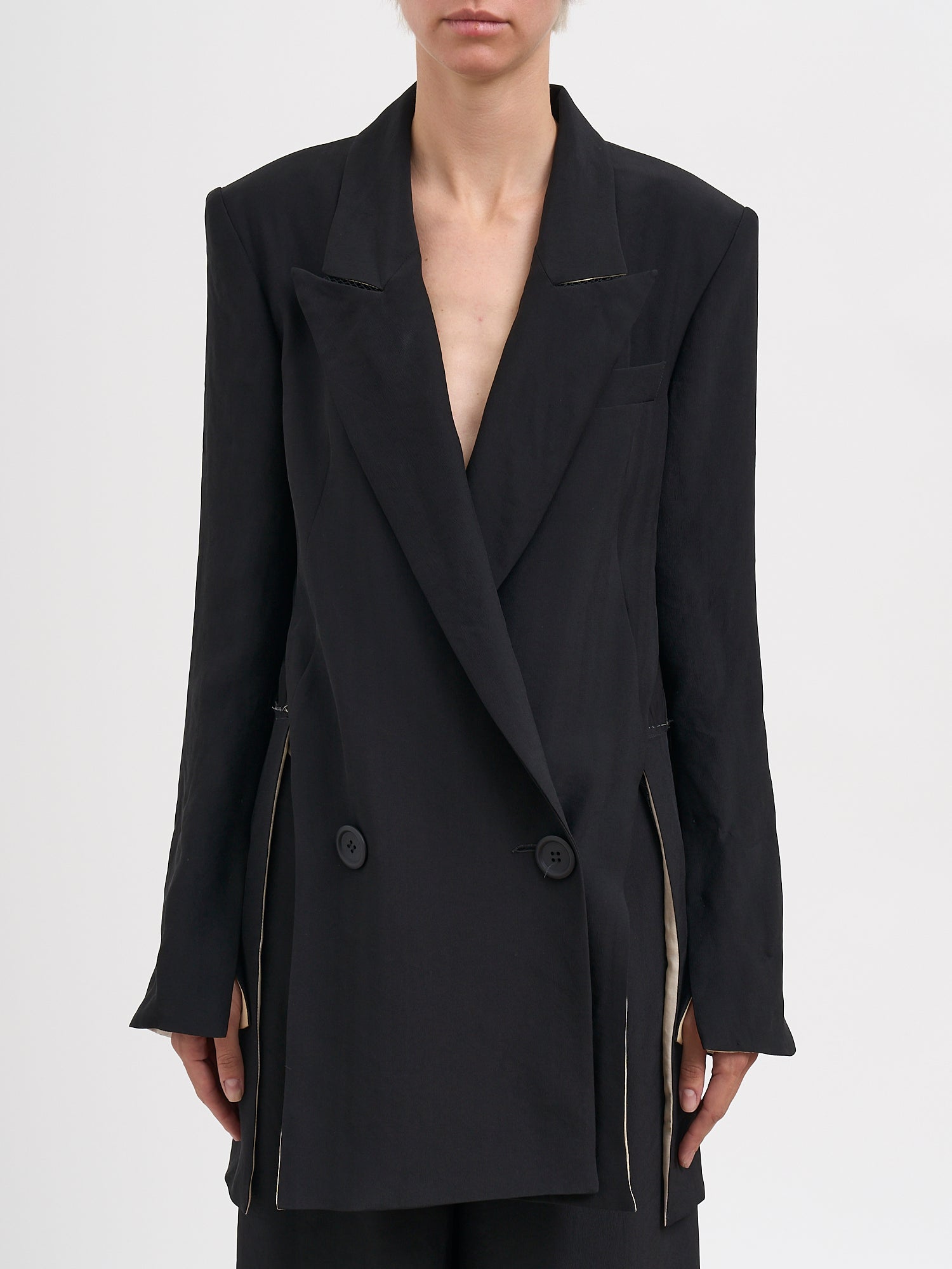 Double-Breasted Jacket In Viscose And Silk