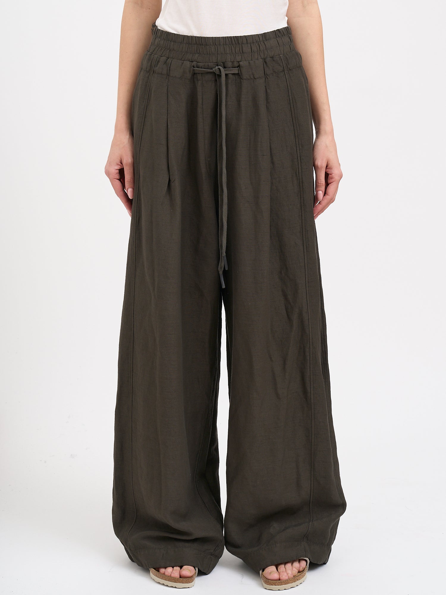 Wide Leg Pants In Viscose And Linen