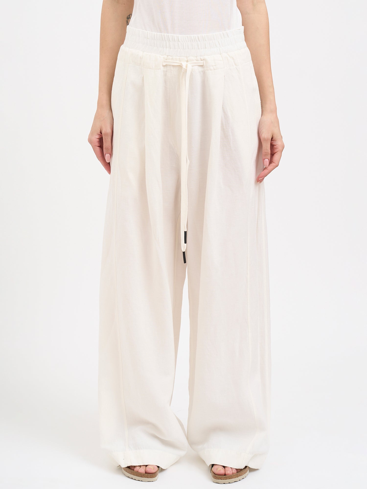 Wide-Leg Pants In Viscose And Linen
