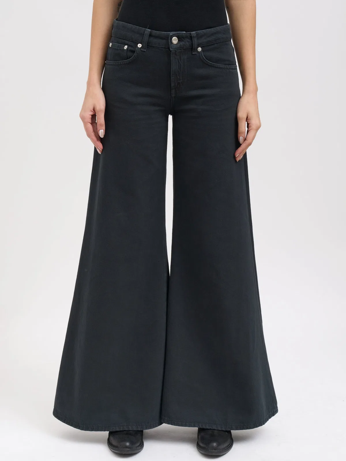 Dondup Marlen Wide Leg Denim Pants In Black