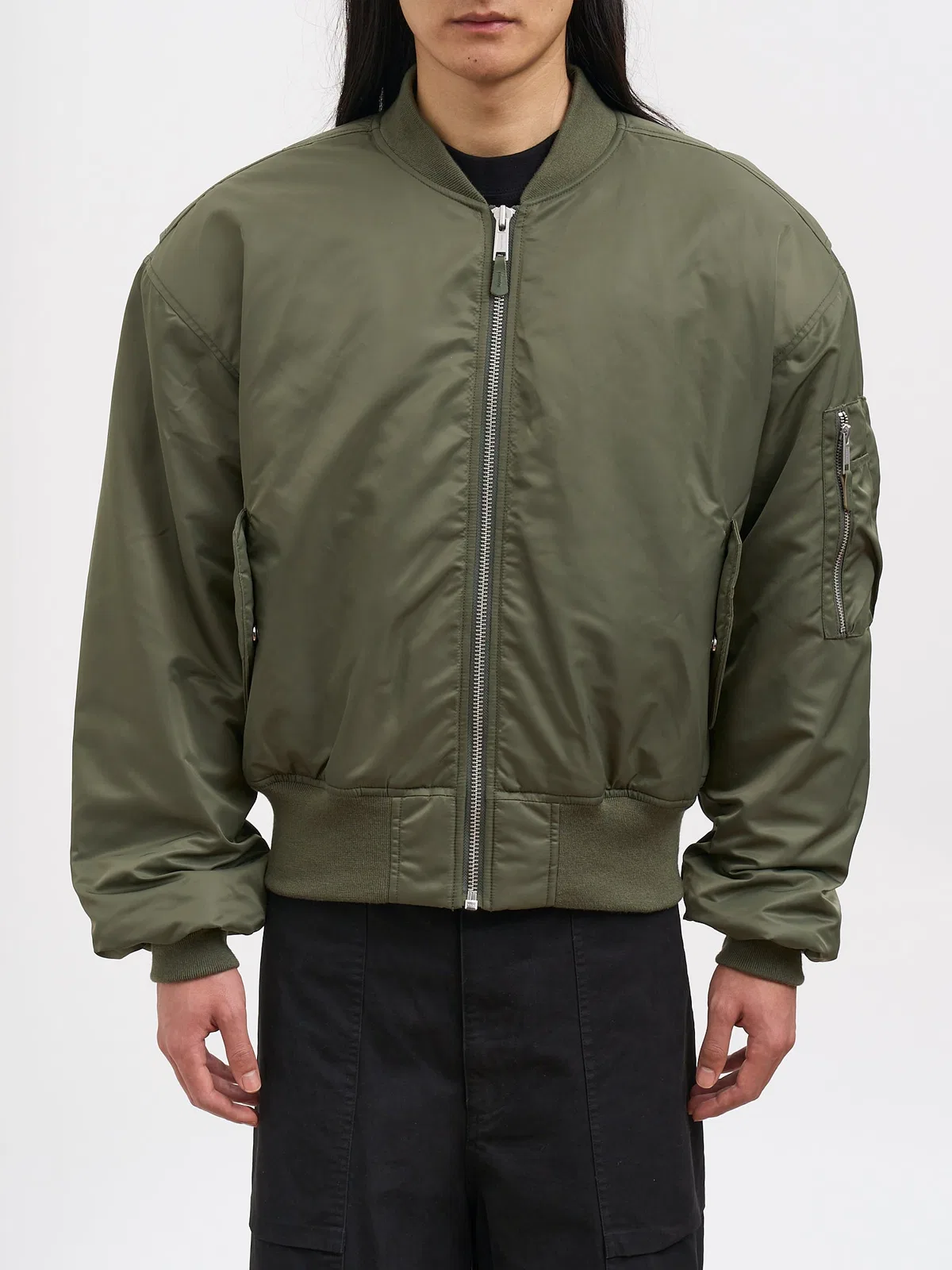 Entire Studios Cropped Broad Khaki Bomber In Green