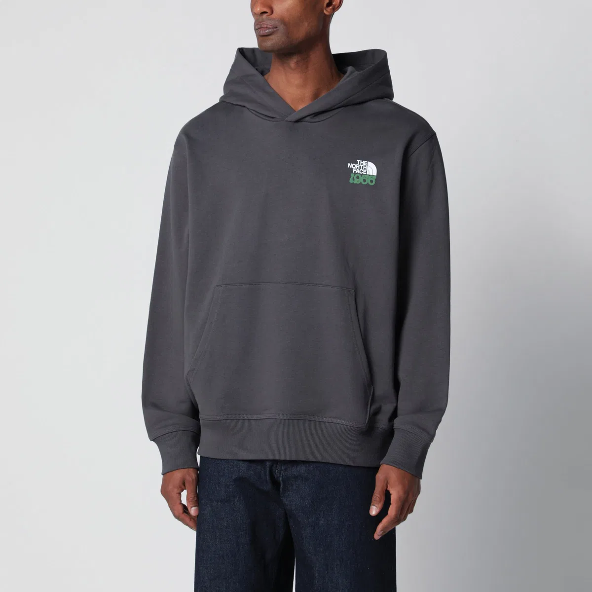 1966 Motion Relaxed Graphic Cotton Hoodie In Grey