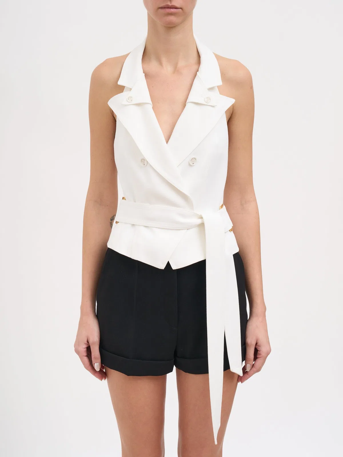 Elisabetta Franchi Gabardine Vest With Belt In White