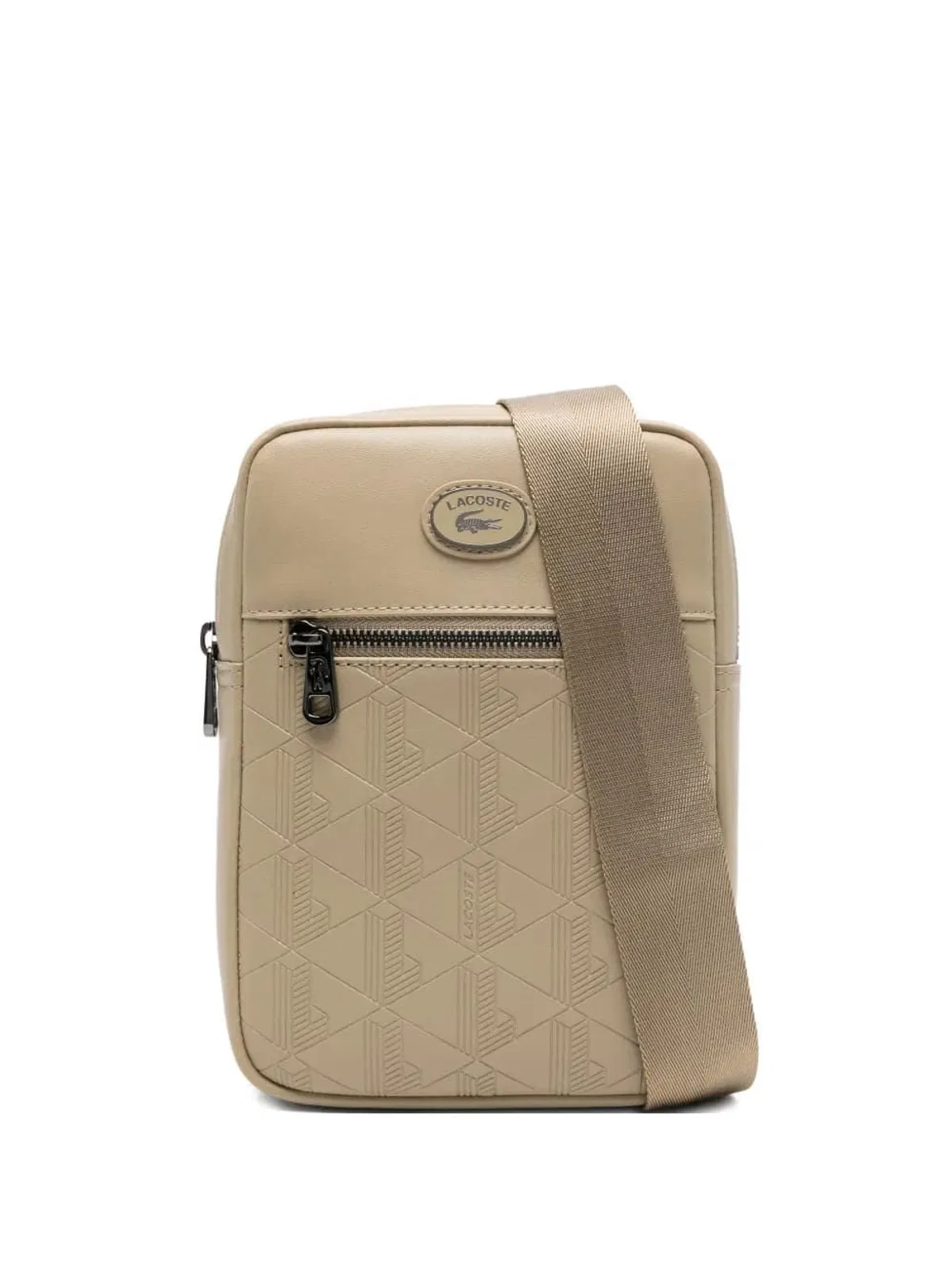 Lacoste Embossed-logo Cross Body Bag In Beige