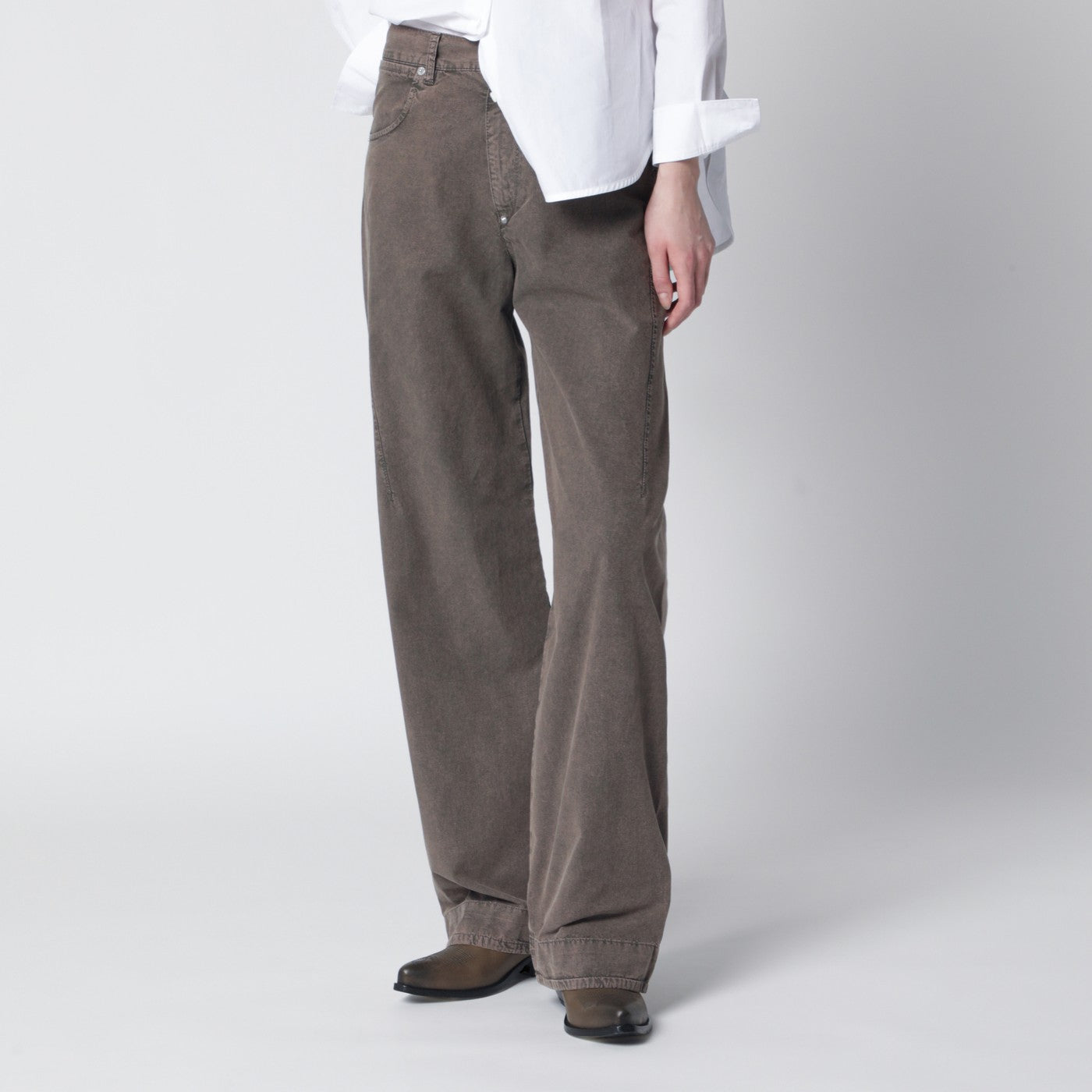 Washed Olive Green Wide-Leg Jeans