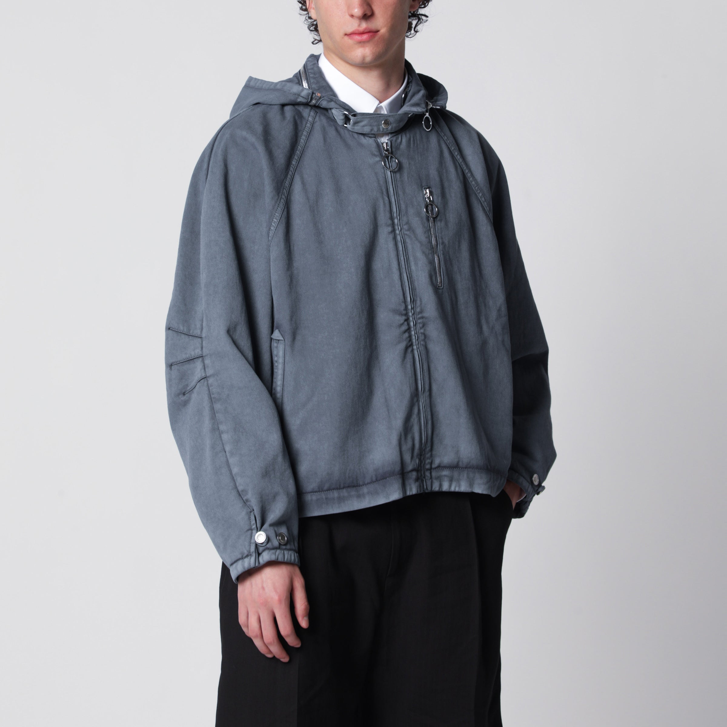 Charcoal Grey Zip-Up Jacket In Cotton