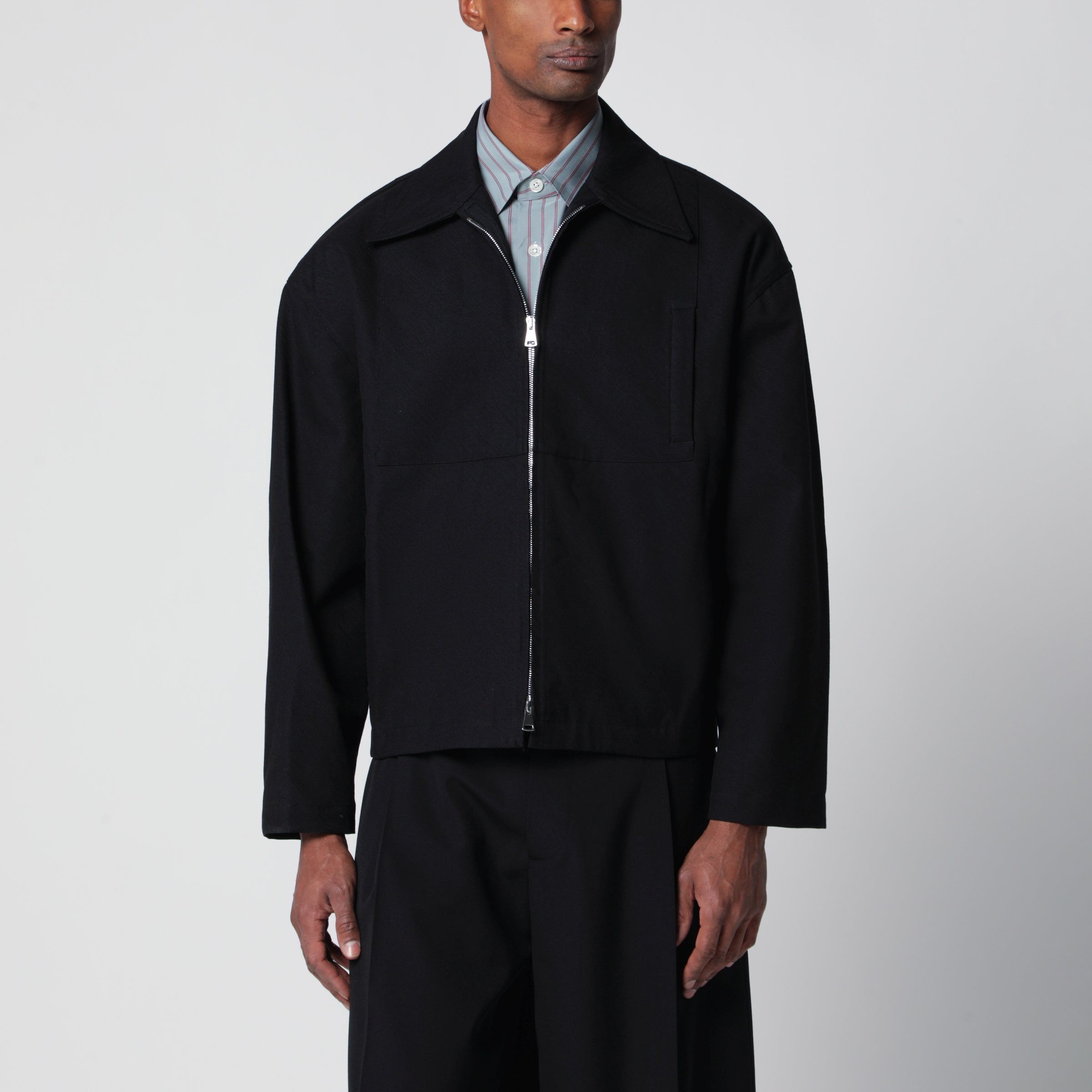 Black Cotton Zip-Up Jacket